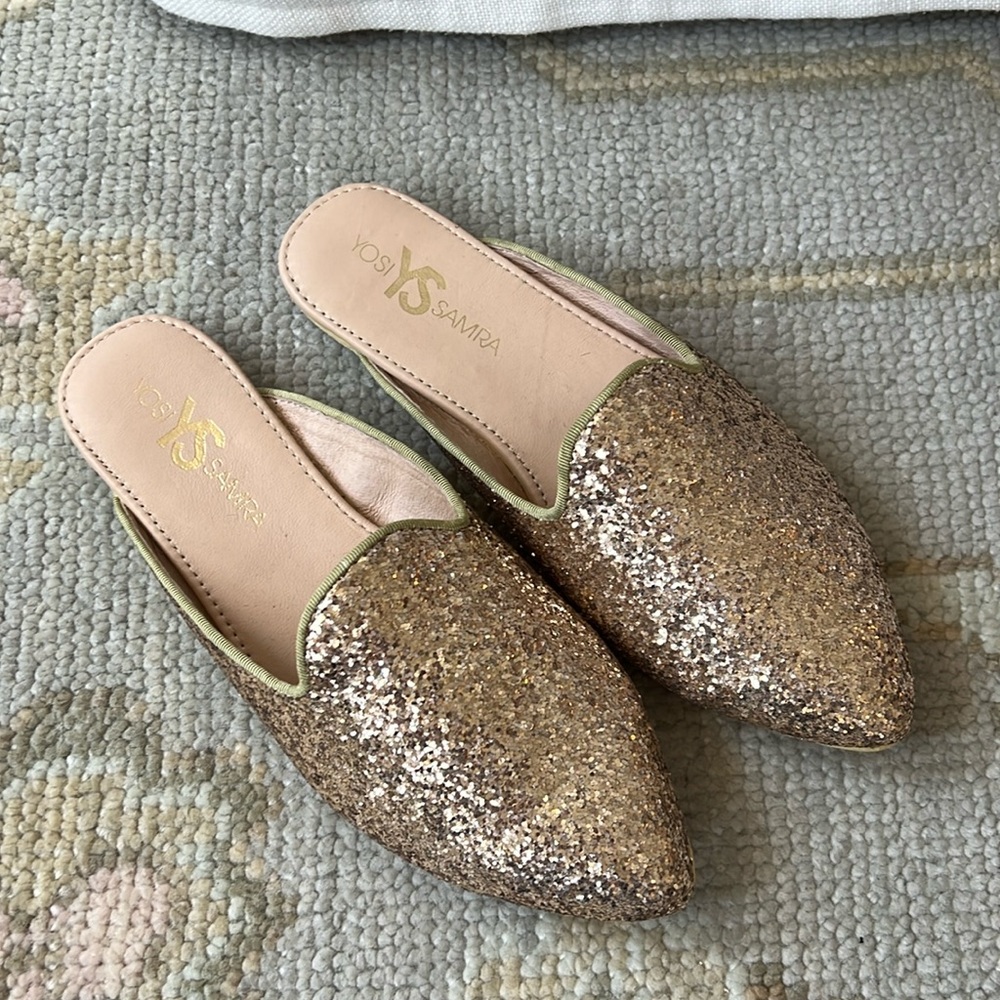 NEW Yosi Samra gold sequin mule, size 6